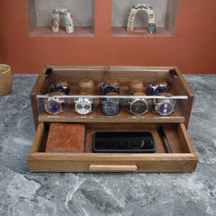 Walnut Watch Display Case with Drawer (for 10 watches)
