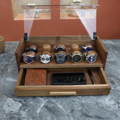 Walnut Watch Display Case with Drawer (for 10 watches)