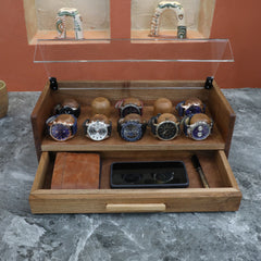Walnut Watch Display Case with Drawer (for 10 watches)