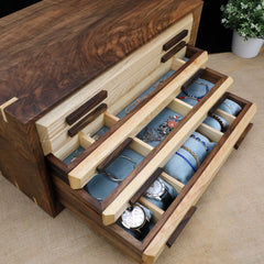 Wooden Jewelry Box with 5 drawers, Handmade Walnut Jewelry Box