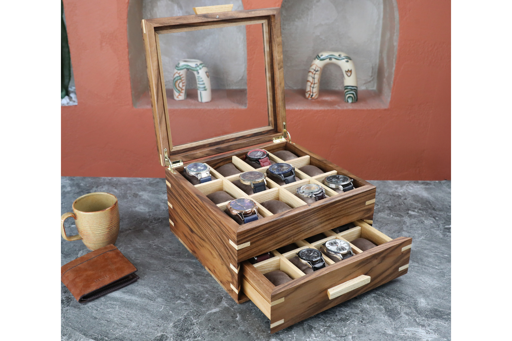 Handmade Walnut Watch Box (24 Slots)