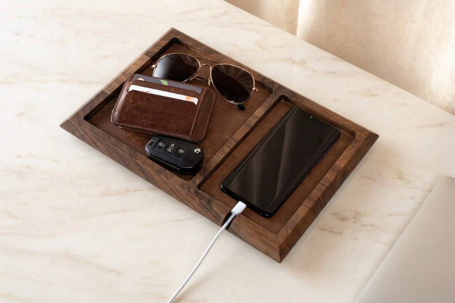 Wooden Valet Tray, Walnut Catch All Tray