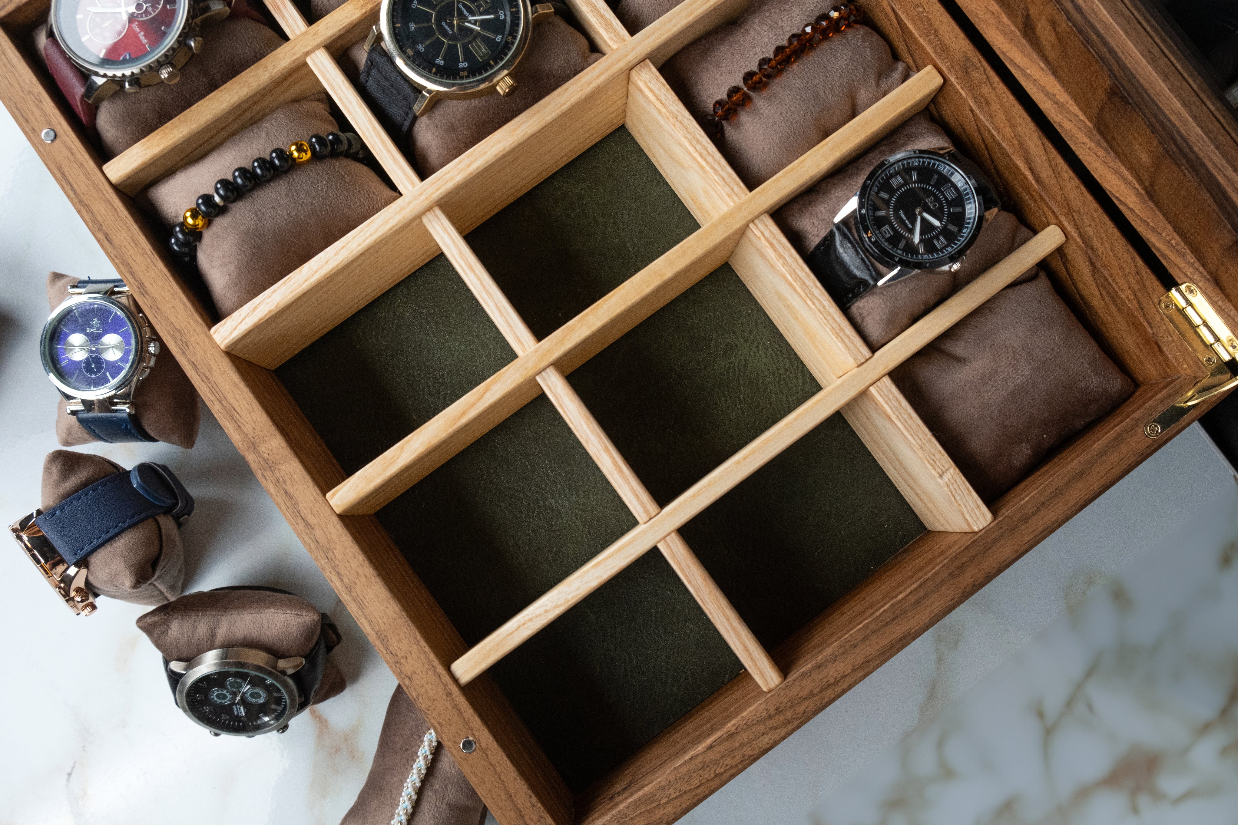 Walnut Watch Box with Drawer (30 Slots)