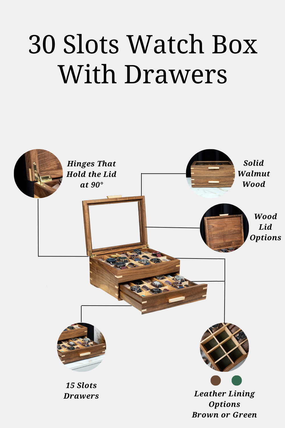 Personalized Watch Box with Drawer (30 Slots)