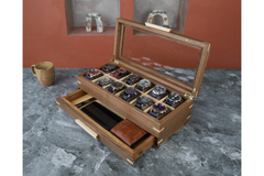 Handmade Wooden Watch Box with Drawer (Glass Lid-12 Slot)