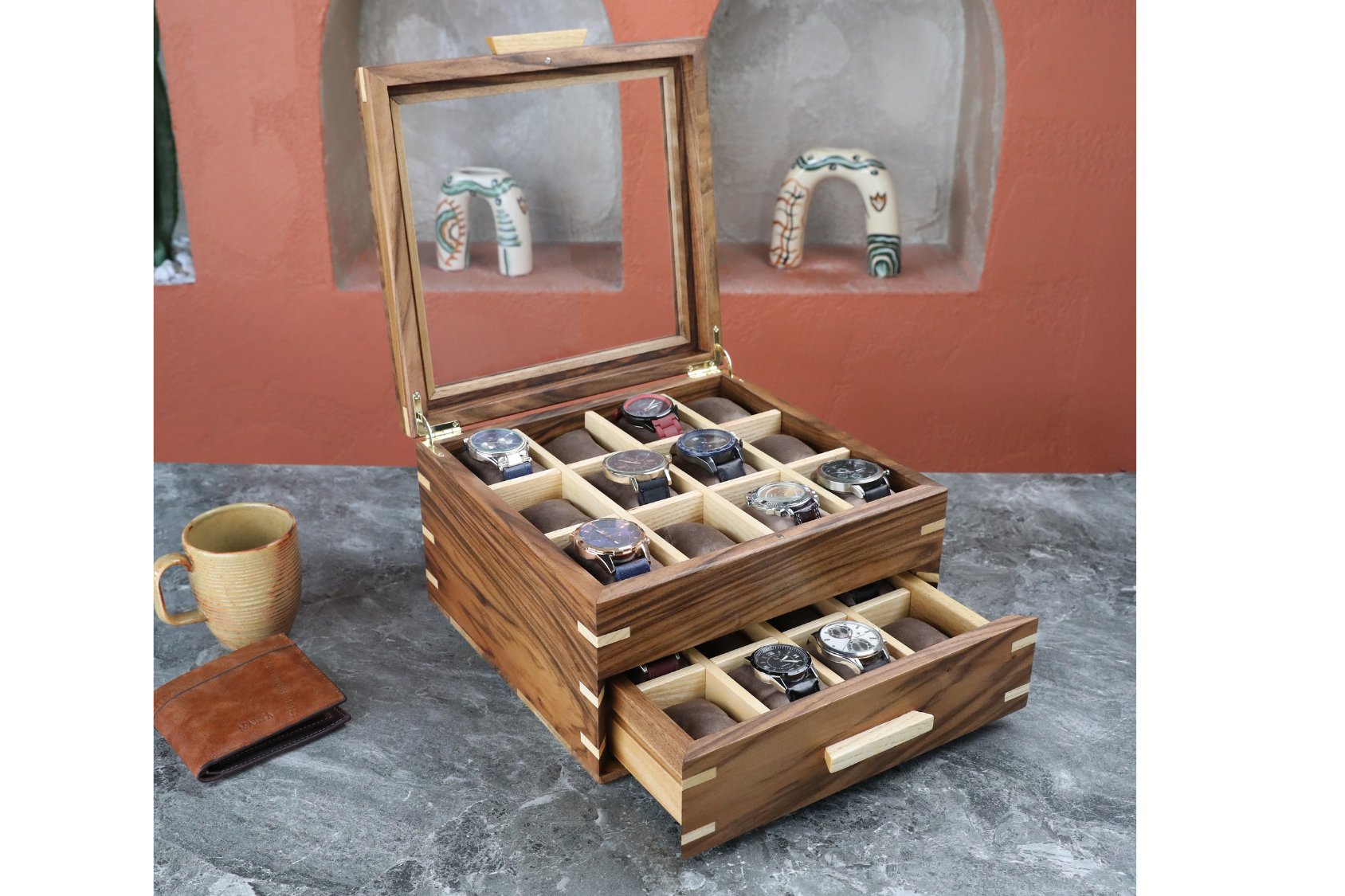 Handmade Walnut Watch Box (24 Slots)