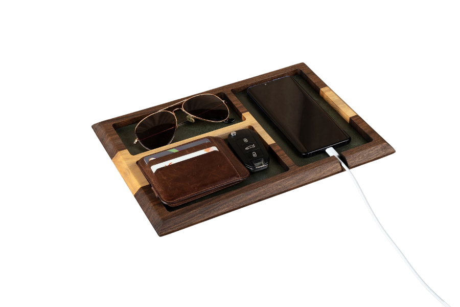 Wood Valet Tray, Walnut Catch All Tray