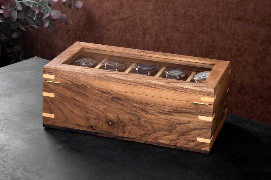 Walnut Watch Box with Glass Lid (8-10-12-15 Slots)