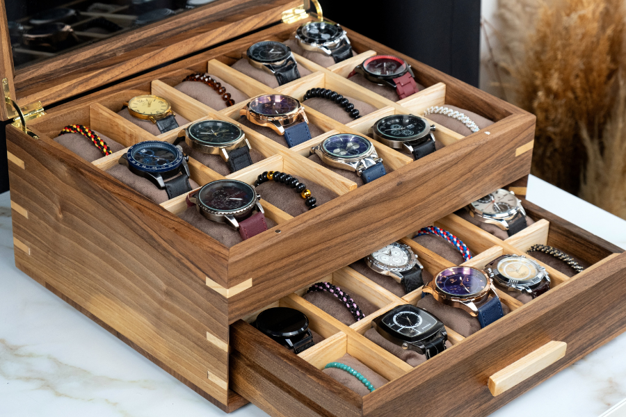 Personalized Watch Box with Drawer (30 Slots)