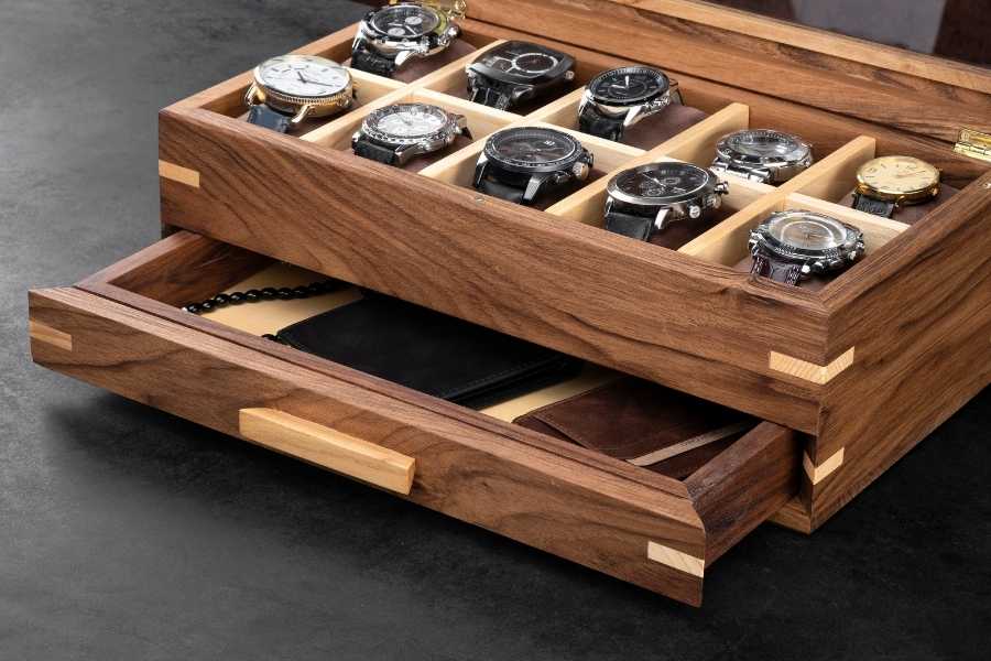 Walnut Watch Box with Glass Lid (8-10-12-15 Slots)