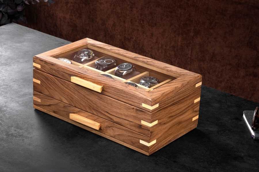 Walnut Watch Box with Glass Lid (8-10-12-15 Slots)