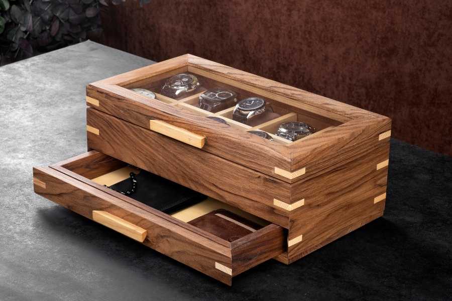 Walnut Watch Box with Glass Lid (8-10-12-15 Slots)