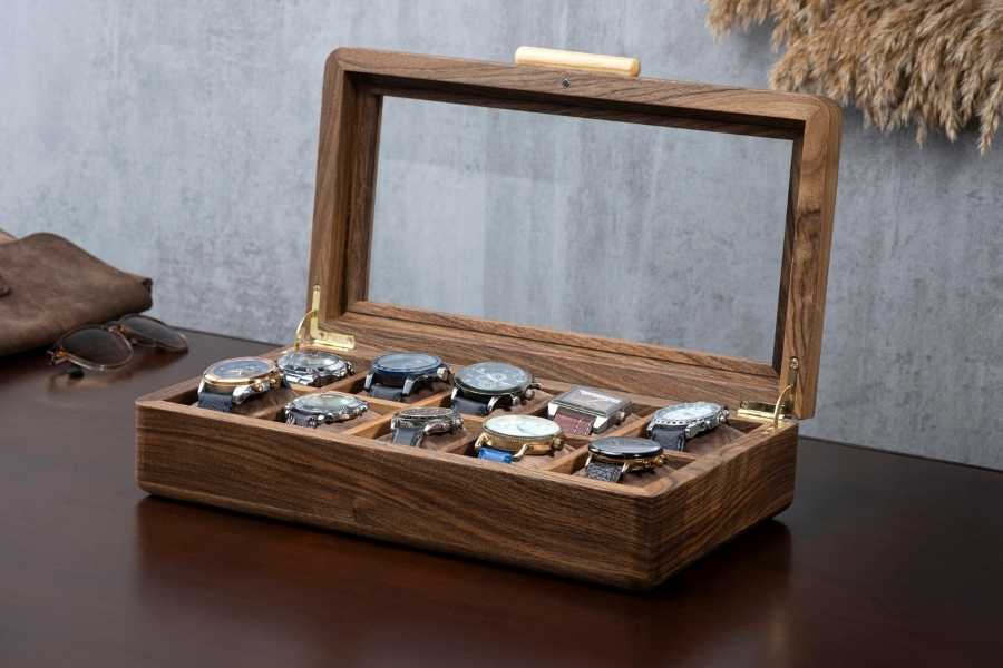 Wood Watch Box With Glass Lid