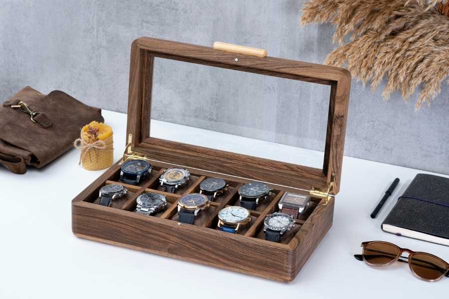 Wood Watch Box With Glass Lid