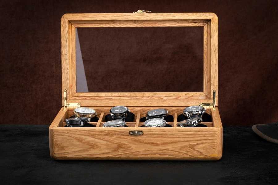 Wood Chestnut Watch Box With Glass Lid