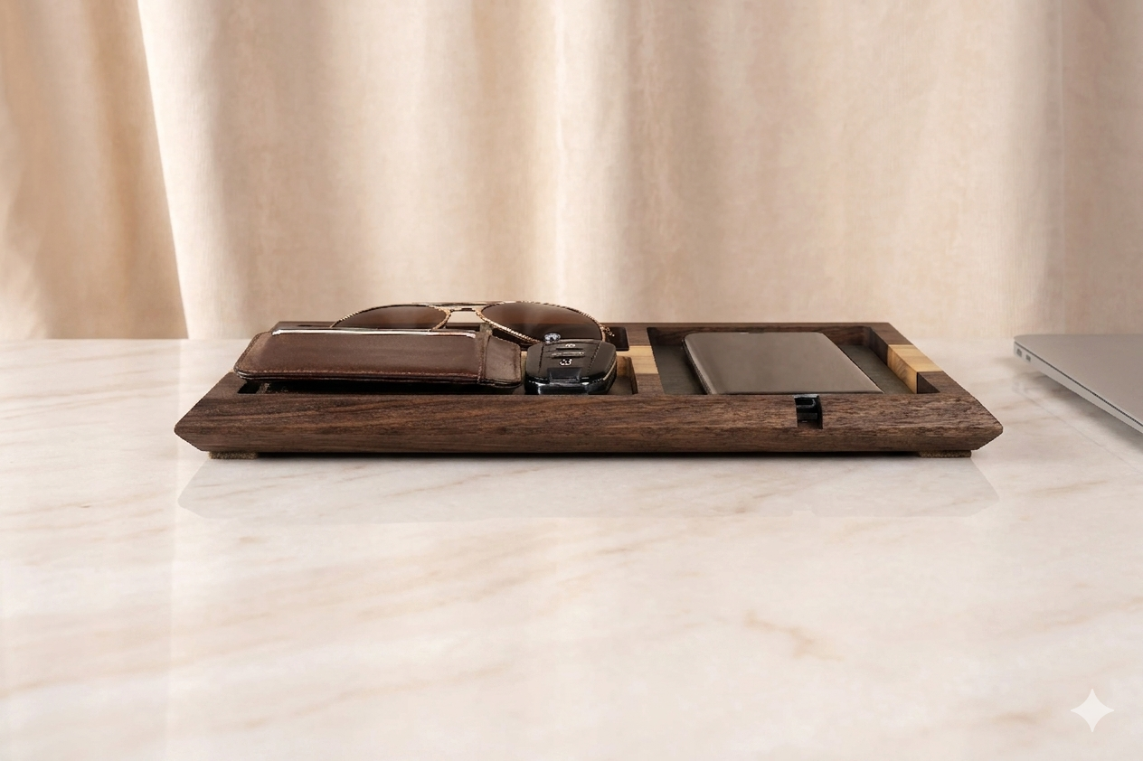 Wood Valet Tray, Walnut Catch All Tray