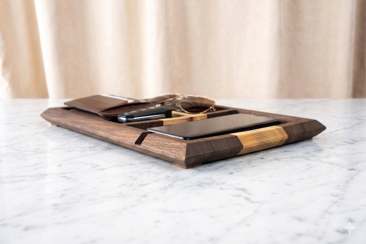 Wood Valet Tray, Walnut Catch All Tray
