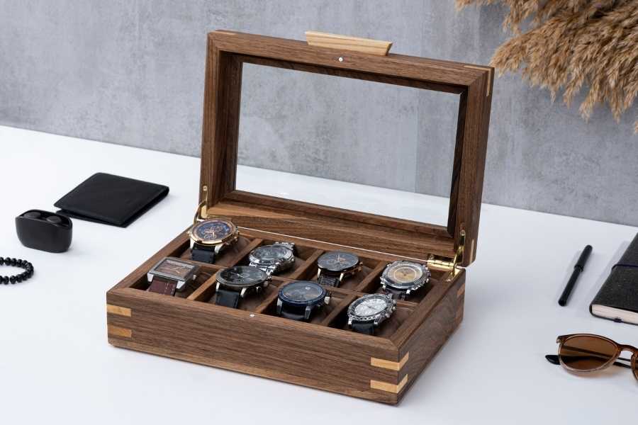 Walnut Watch Box with Personalized (8-10-12 Slots)