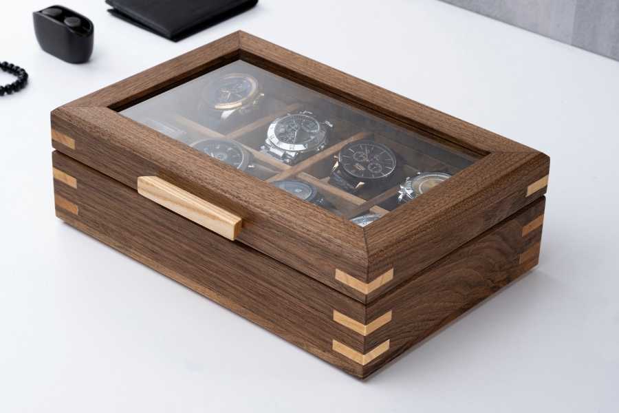 wood watch box with glass lid