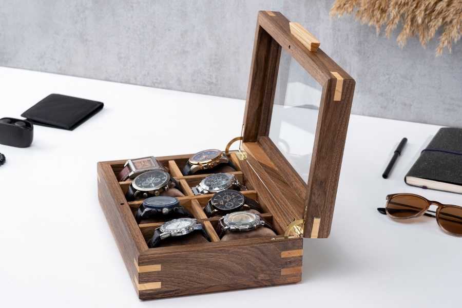 Walnut Watch Box with Personalized (8-10-12 Slots)